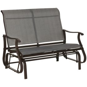 2-Person Glider Bench, Outdoor Chair with Breathable Mesh Fabric, Smooth Motion, Rocking Glider for Backyard, Lawn, Mixed Grey
