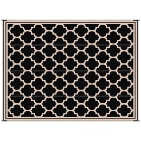 Outdoor Rug 9x12 Modern Reversible Folding Plastic Four Straps for Backyard Deck Picnic Camping Black Beige