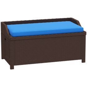 Outdoor Wicker Storage Bench with Storage & Cushion, Blue