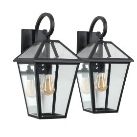 10" 2pcs Outdoor Wall Lanterns, Black Finish Weatherproof Wall Sconce with Clear Glass Panels, Vintage Exterior Light Fixtures for Porch, Patio