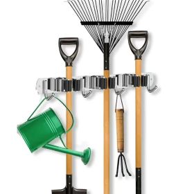 Wall Mounted Broom Mop Holder Organizer Rack 3 Slots 4 Hooks Garage Storage