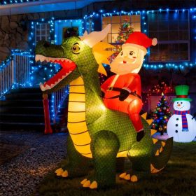 6.7ft Inflatable Santa Riding Dinosaur - 5 Bright LED Lights 210T Polyester Outdoor Xmas Decor