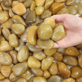 38 lbs khaki River Rocks, 2-3 inch Polished Pebbles - Versatile for indoor/outdoor use. Ideal for plant decor, vases, aquariums