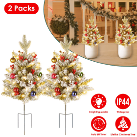 2PCS 50 LED Solar Artificial Christmas Tree - Lifelike Design with 2 Lighting Modes, 600mAh Battery 4H Fast Charge