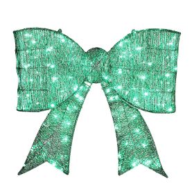 Pre-lit Outdoor Giant Bowknot Christmas Decoration, Lighted Metal Frame with 124 Green LED Lights