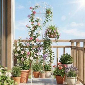 75 x 20 Inch Outdoor Metal Garden Trellis with Foldable Bottom Shelf (Color: White)